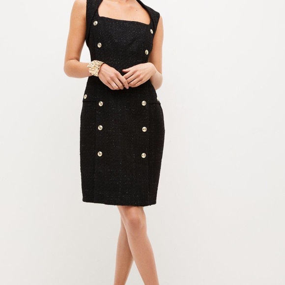 Karen Millen Set Sparkle Tweed DressAnd Faux Fur Cuff Jacket Sz 8 US - Picture 3 of 11